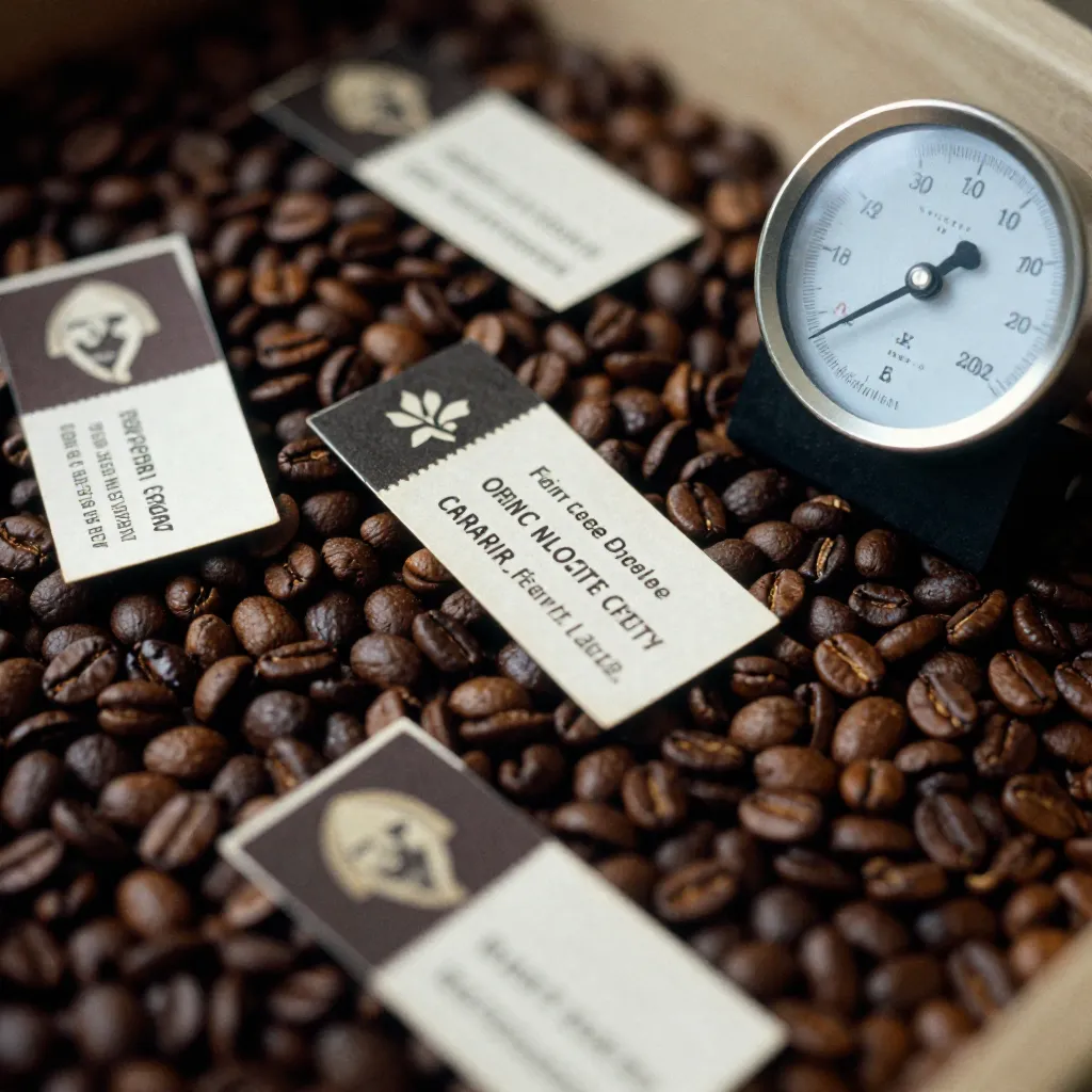 Coffee farmer inspecting coffee cherries